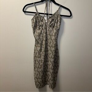 Misty Rose Green Paisley Stretch Bodycon Halter Spaghetti Strap Mini Dress Sz S